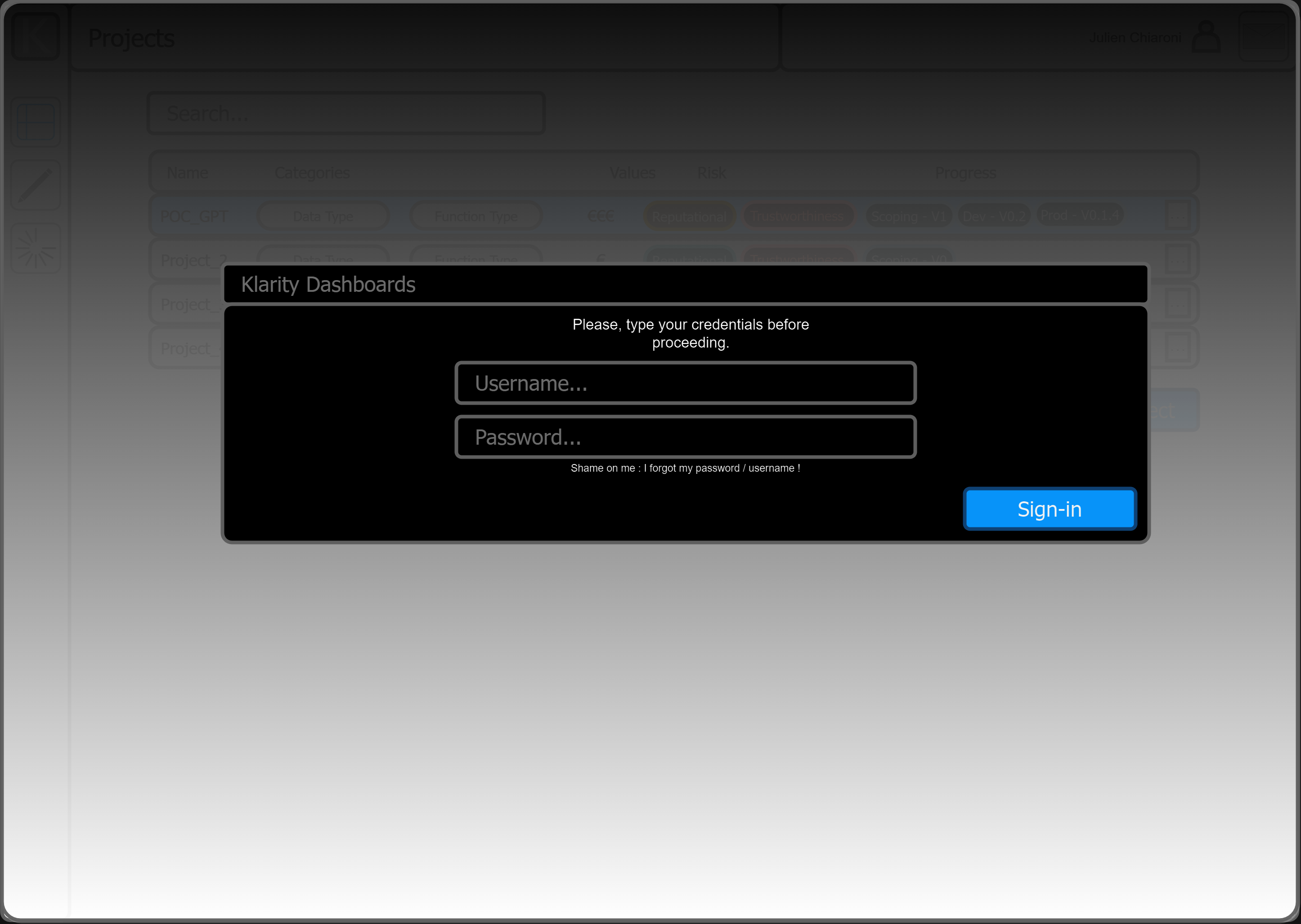 Overlay of klarity compagny dashboard 
